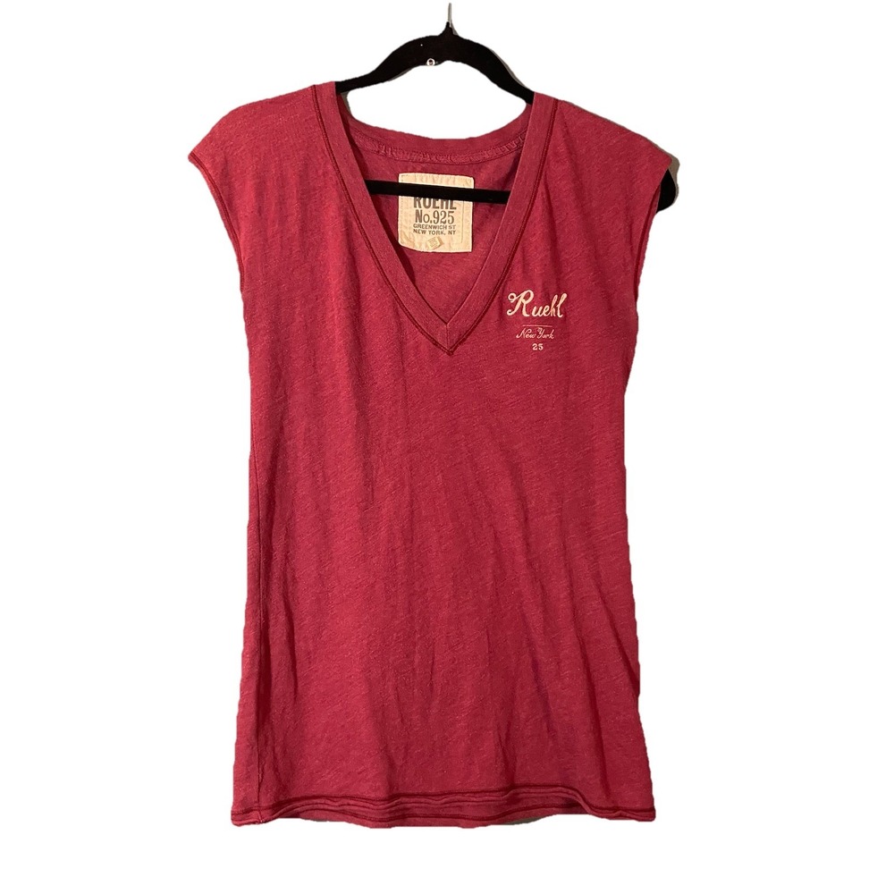 Vintage Ruehl 925 Babydoll Top Womens Small Red Y2K Cap Sleeve‎ V Neck Logo